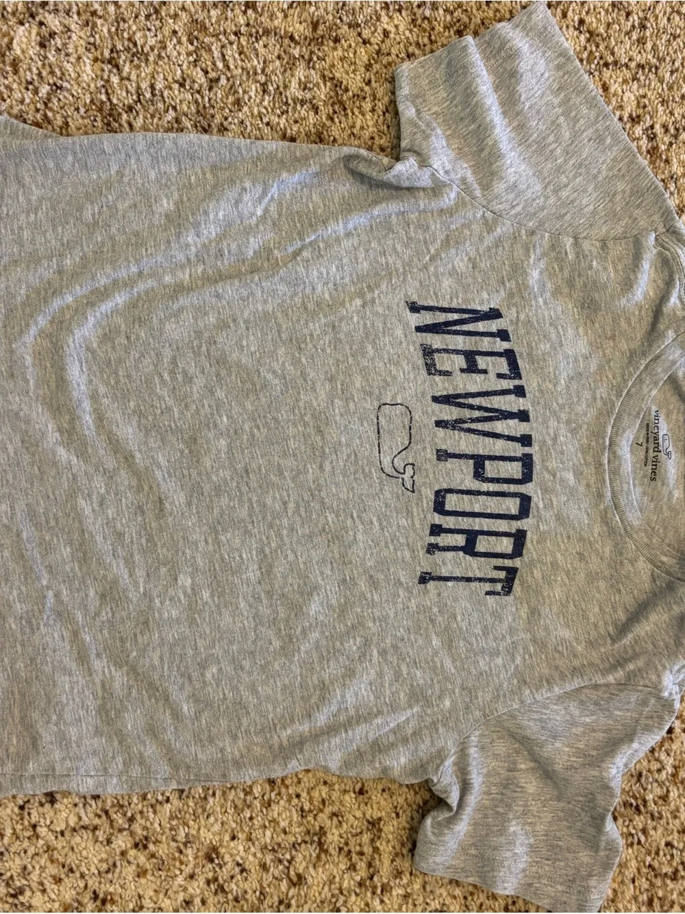 Vineyard Vines Heather Gray Tee with Navy 'NEWPORT' Print